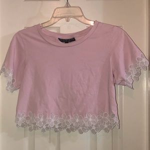 Light Pink Cropped T-shirt W Floral Lace